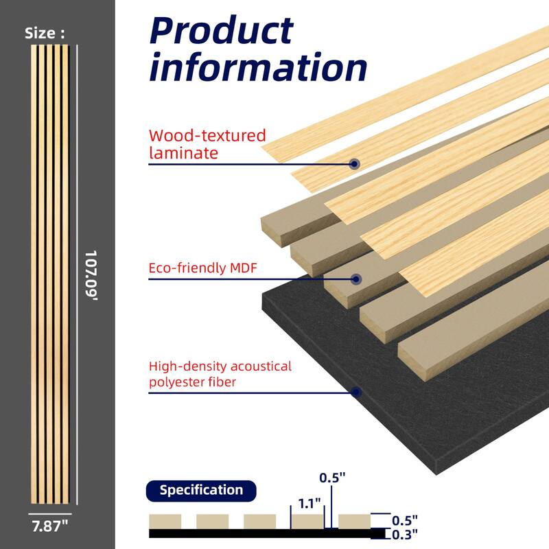 Art3d 7.9 X 107in Slat Acoustic Wall Panels,3D Fluted Sound Absorbing Panel, 4pcs - N/A