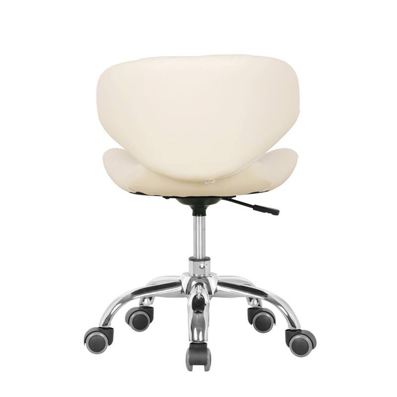 Set of 2 Hugo Short Stool Adjustable 13" to 15" Low Rolling Chair with Backrest, White - N/A