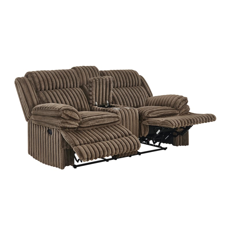 Roundhill Furniture Ardello Manual Reclining Loveseat with Wide-Wale Corduroy Upholstery and Storage Console, Chocolate