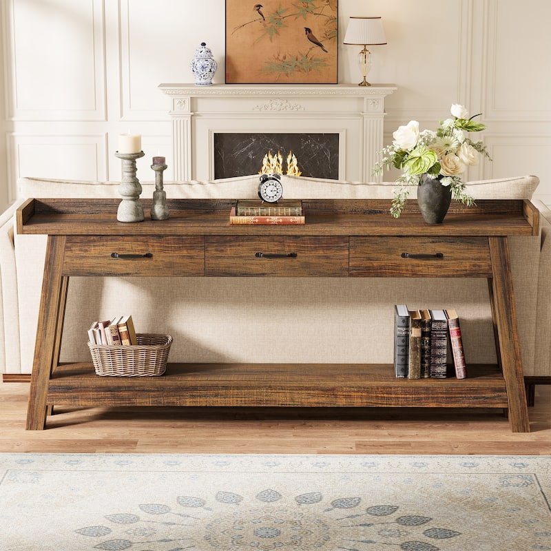 70.9-Inch Sofa Console Table with 3 Drawers, 2-Tier Entryway Table
