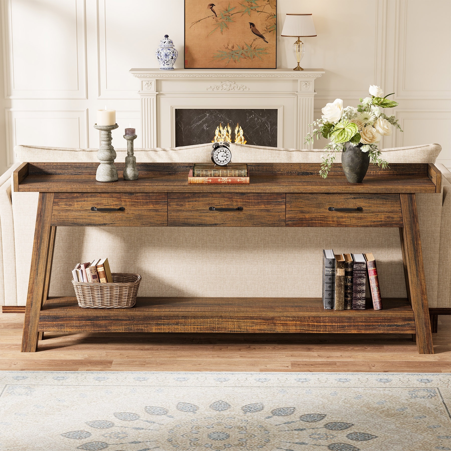 70.9-Inch Sofa Console Table with 3 Drawers, 2-Tier Entryway Table