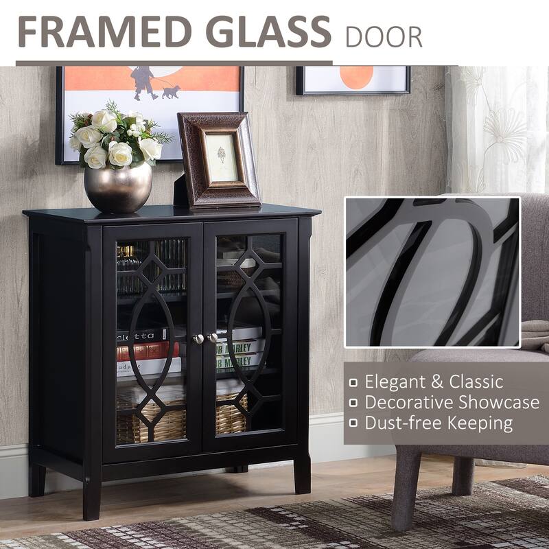 Sideboard Buffet Cabinet, Kitchen Storage Cabinet, Double Glass Door Accent Cabinet with Adjustable Shelves