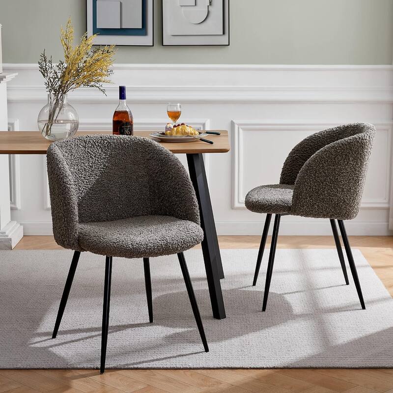 Howtai Cozy Accent Armchair, Fluffy Sherpa Dining Chair Set of 2