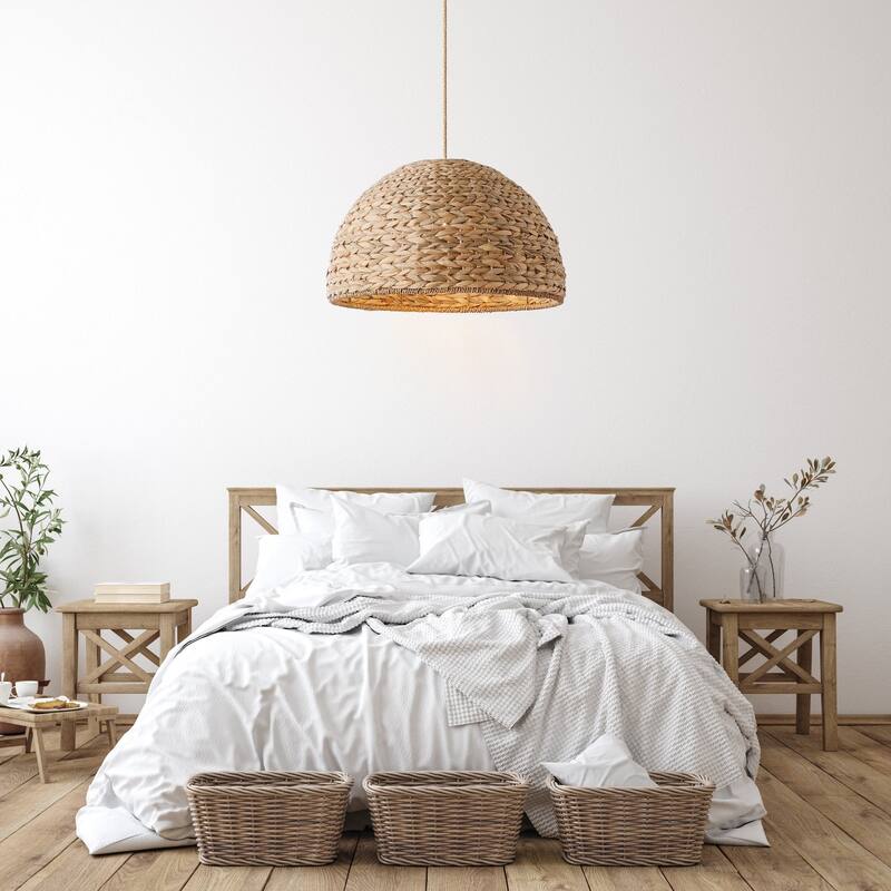 Althea Rattan Pendant Light - Natural Large Dome 1-Light Handwoven Hanging Light For Modern, Transitional, Farmhouse Room Decor