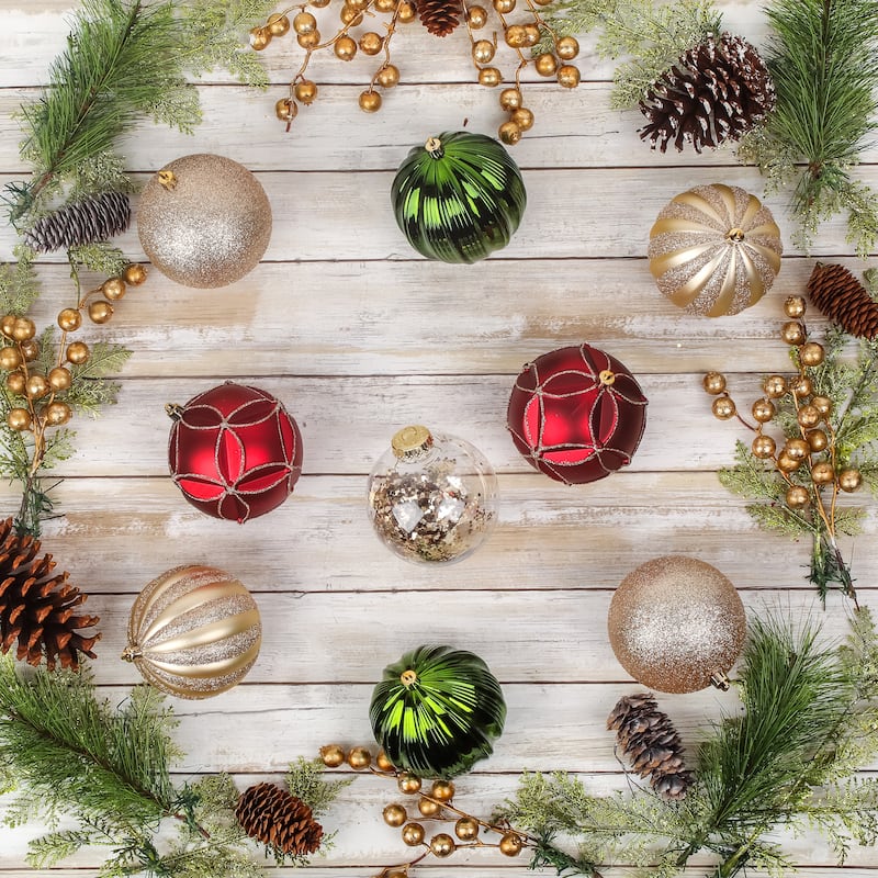 National Tree Company 4 in.Christmas Ball Ornaments, Red, Green and Silver, Set of 9 - 4 in
