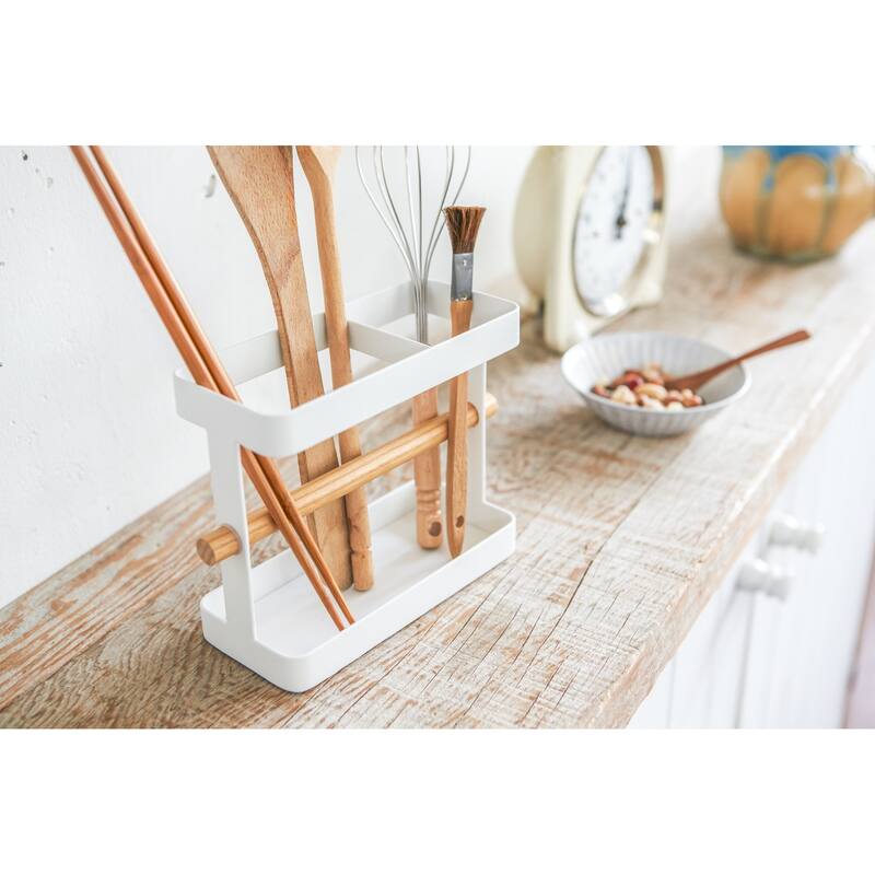 Yamazaki Home Utensil Holder, Steel and Wood, Holds 2.2 lbs - L 2.95 x W 7.87 x H 5.71 inches