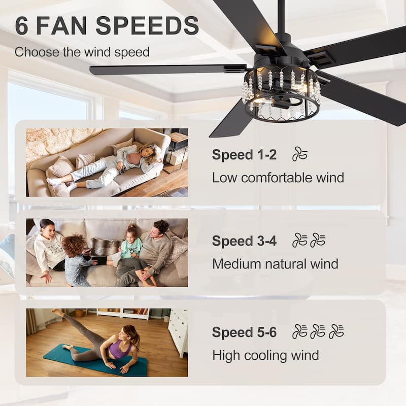52-inch Reversible 5-Blade Crystal Ceiling Fan with Remote and Light Kit