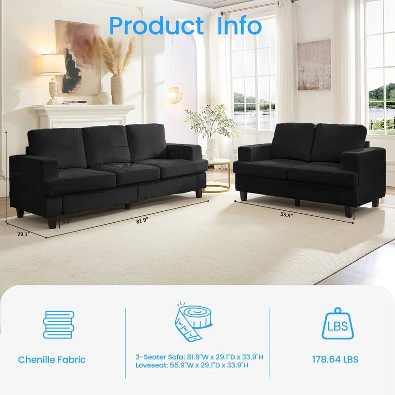 Mixoy Chenille 3 Piece Living Room Sofa Set,3-Seat Sofa/Loveseat/Armchair Sofa Sets,Modular Sectional Couch Furniture Sets