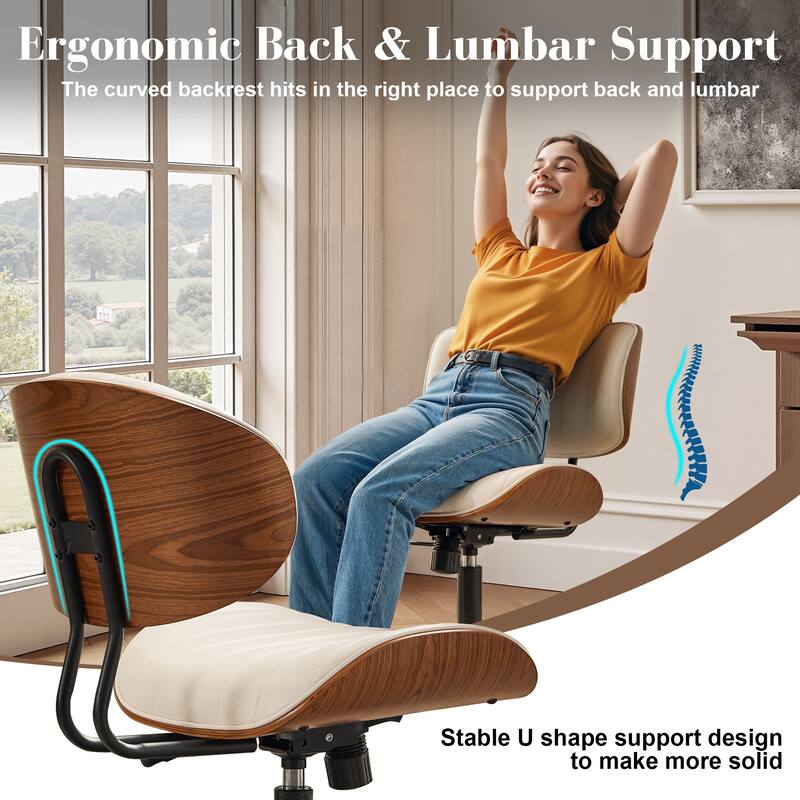 HOOOWOOO Modern Ergonomic Adjustable PU Curved Office Chair