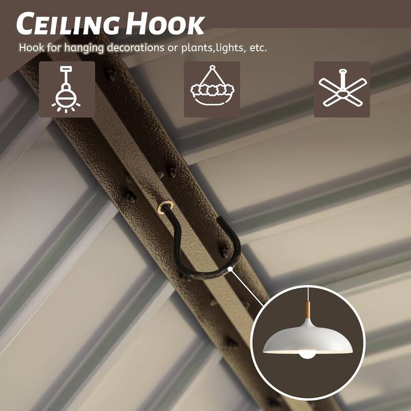 8x5FT Outdoor Hardtop Grill Gazebo with Double Roof, Side Shelves, and Ceiling Hook for Patio, Deck, Yard, or Garden