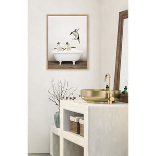 Kate and Laurel Sylvie Penguins Bath Framed Canvas by Amy Peterson