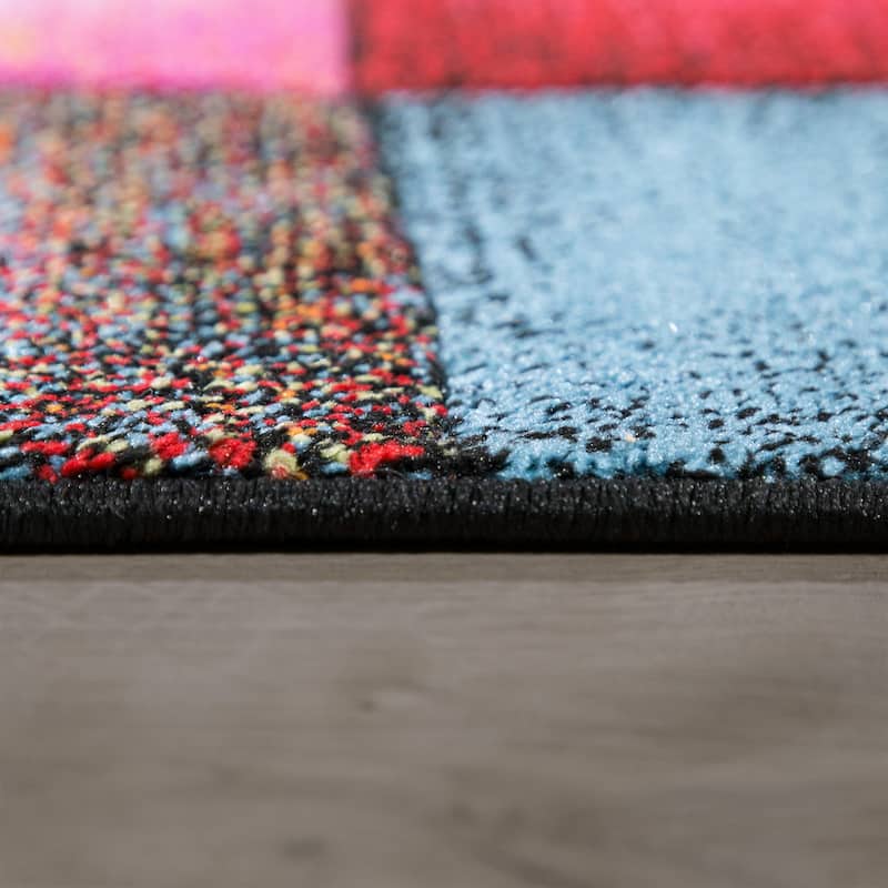 Colorful Living Room Rug with geometric Squares, Multi-Colored
