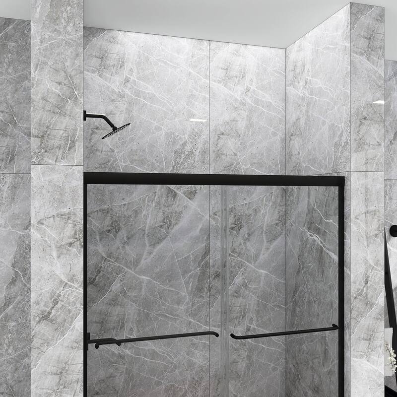 48/54/60 Inch Double Sliding Framed Shower Door with Clear Tempered Glass