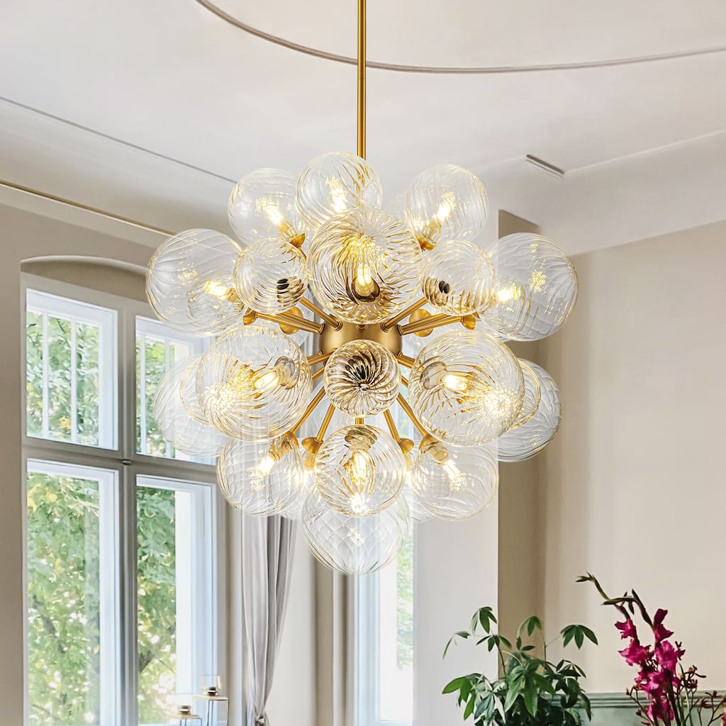 21-Light Modern Large Sputnik Cluster Glass Bubble Chandelier - W23.62"
