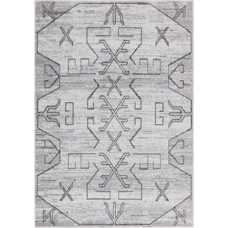 Dream Collection Abstract Moroccan Motif Black and Grey Rug - 7'11 x 10'7