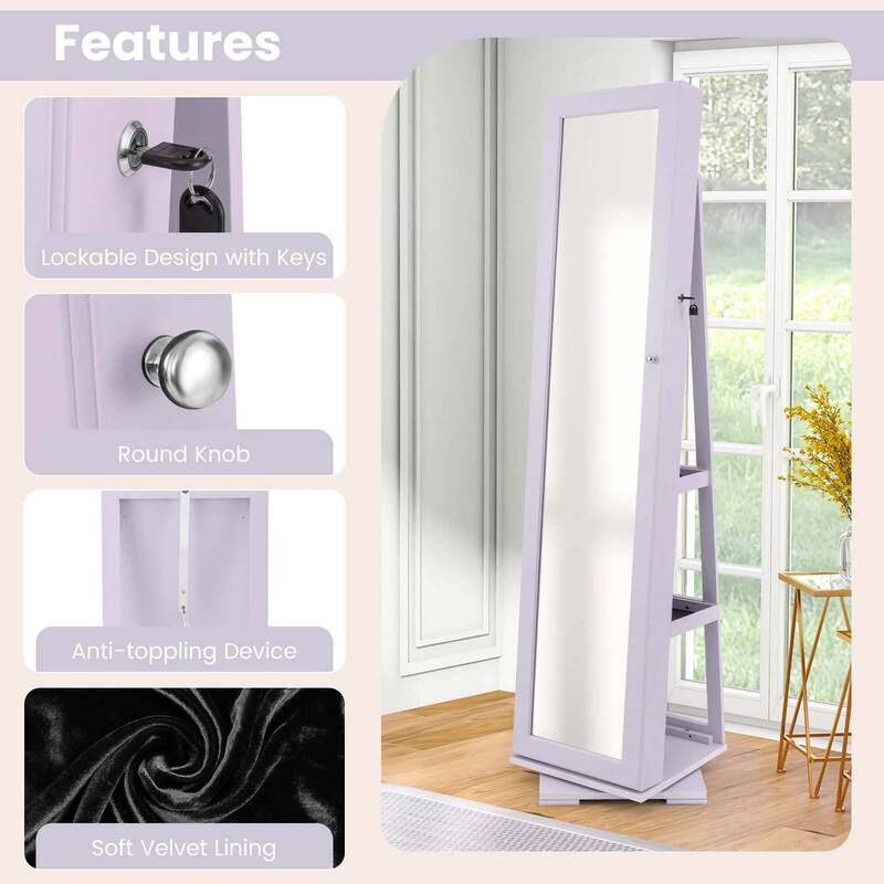 Costway 360degree Rotatable Jewelry Cabinet 2-in-1 Lockable Mirrored - See Details