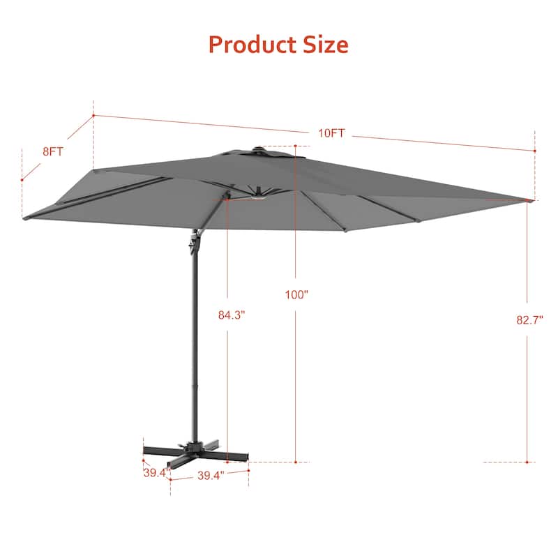 LIVOOSUN 10x8FT Rectangular Cantilever Patio Umbrella Aluminum Frame