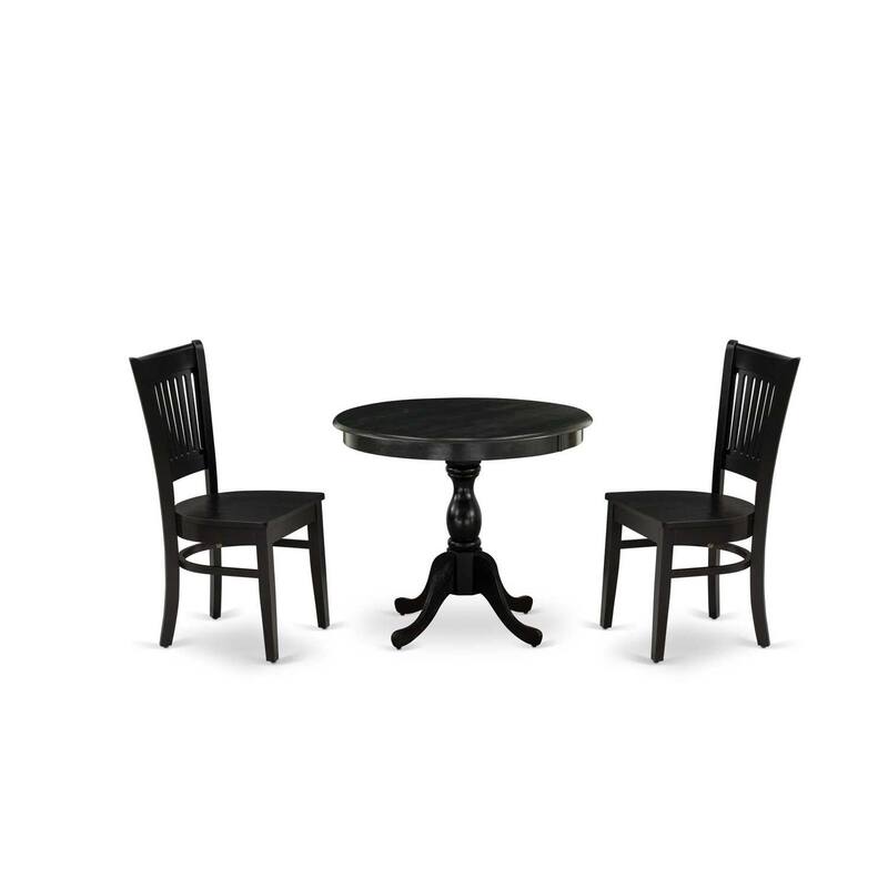 NeoClassical Dinette Set 3Pc - Modern Dining Table & Chairs - Black Finish Wood Seat
