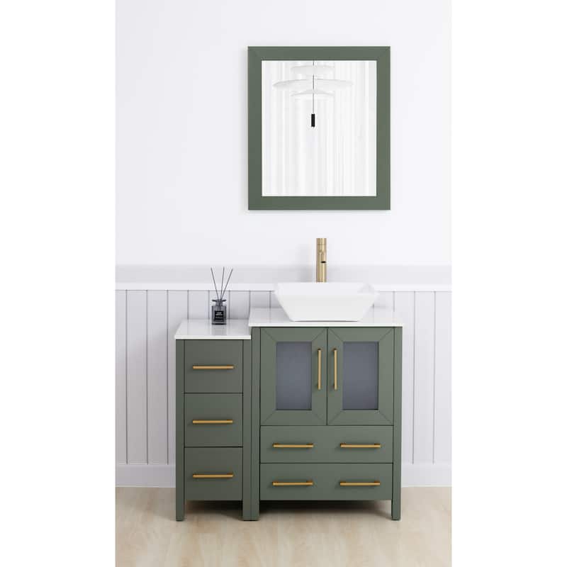 Vanity Art 36" Single Sink Bathroom Vanity Set with Engineered Marble Top and Free Mirror - 36 W X 18.5 D X 31.1 H
