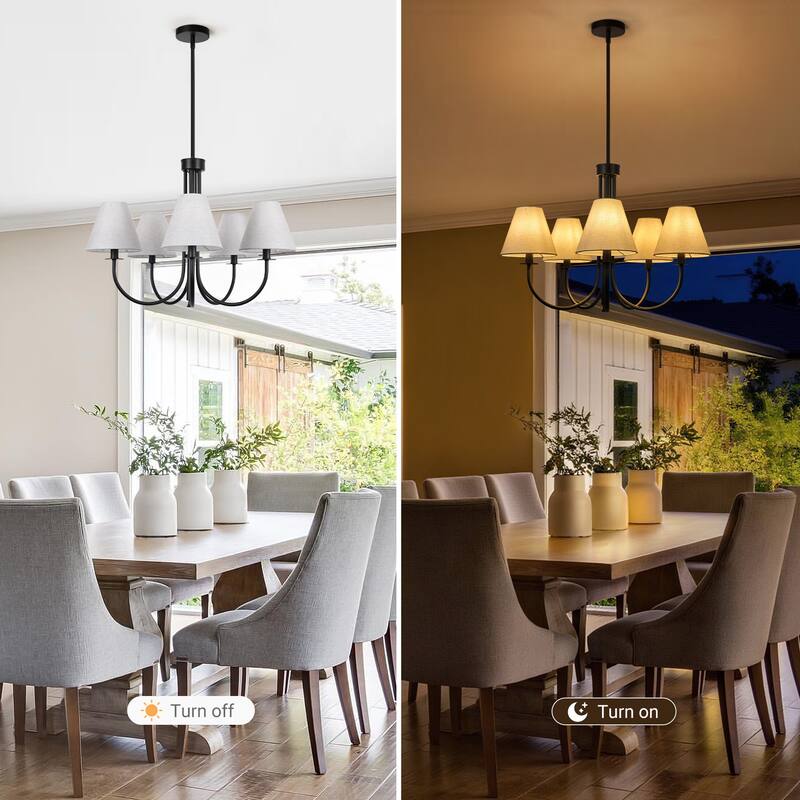 Farmhouse Wheel Chandelier Mid-century Pendant Fixture with Fabric Shades for Interior Lighting