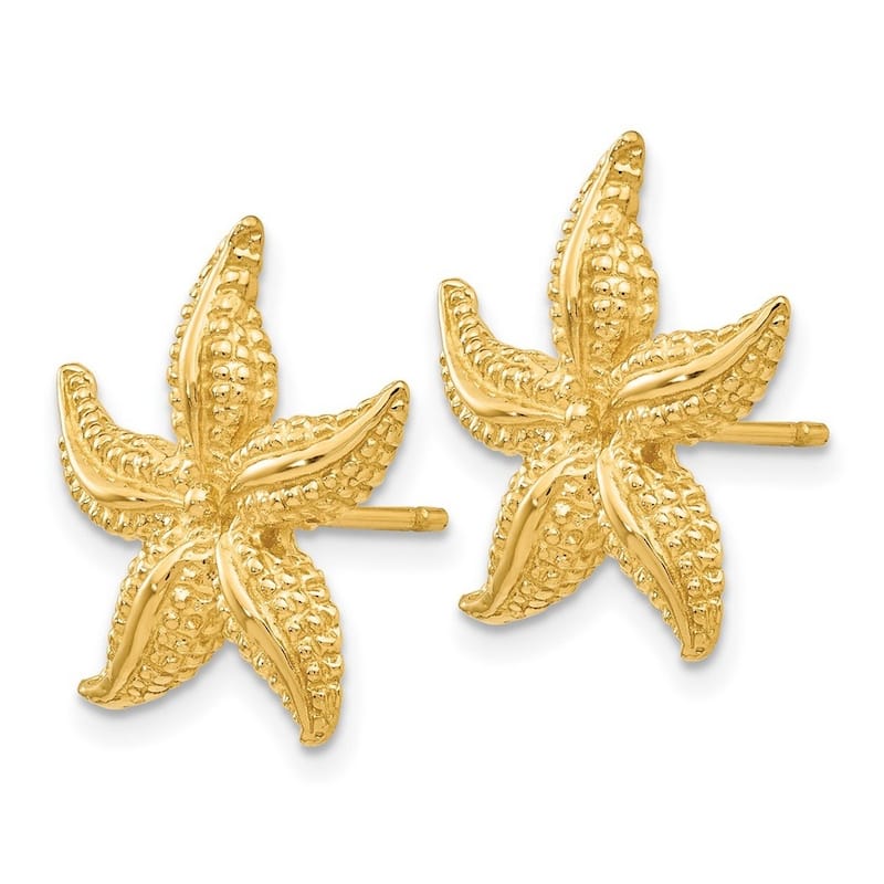 Curata 14k Yellow Gold 17x16mm Textured Starfish Post Earrings