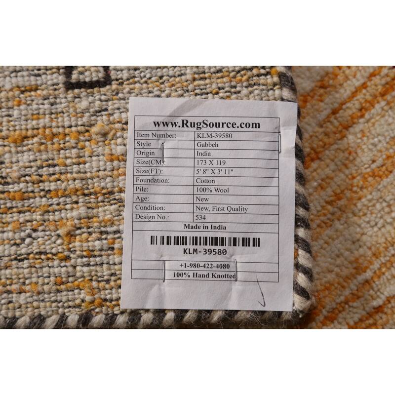 Oriental Gabbeh Indian Rug Hand-Knotted Orange Tribal Wool Carpet - 3'11" x 5'8"