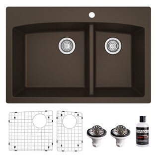 Karran Drop-In Quartz 33 in. 1-Hole 60/40 Double Bowl Kitchen Sink Kit