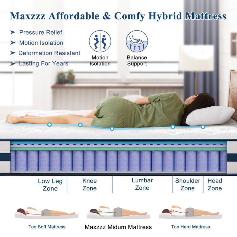 King Size Mattress,12 Inch King Mattresses in A Box Pressure Relief & Supportive,Cooling Memory Foam & Individually Pocket Coils