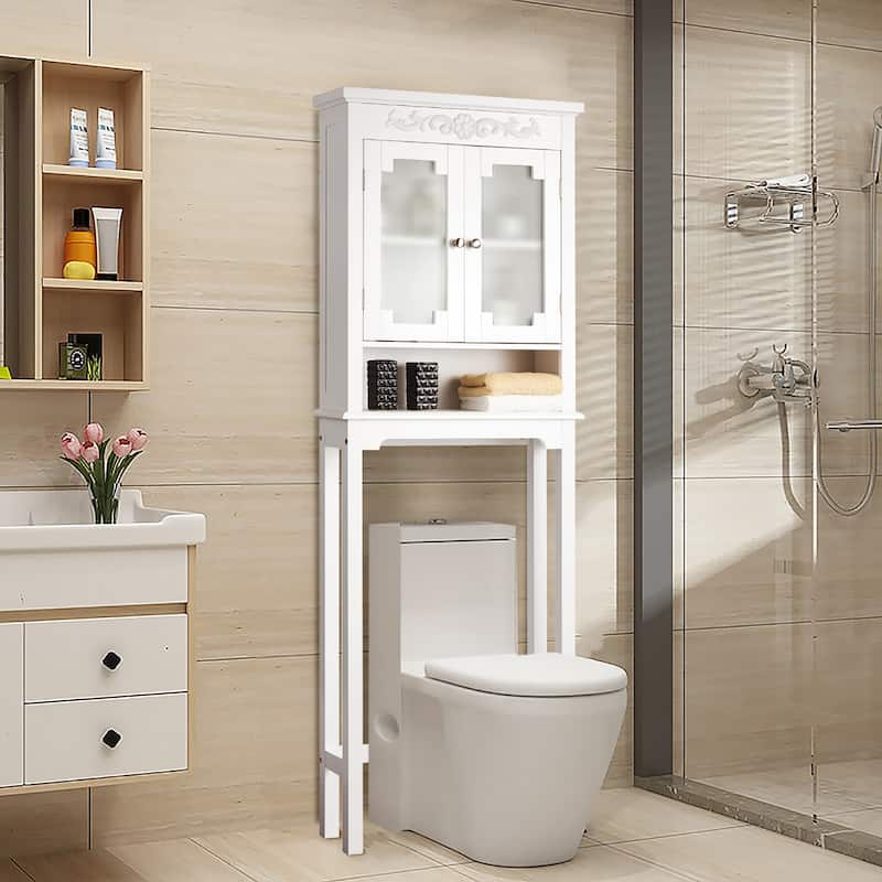 Costway Over The Toilet Bathroom Space Saver Carved Top Toilet Rack w/