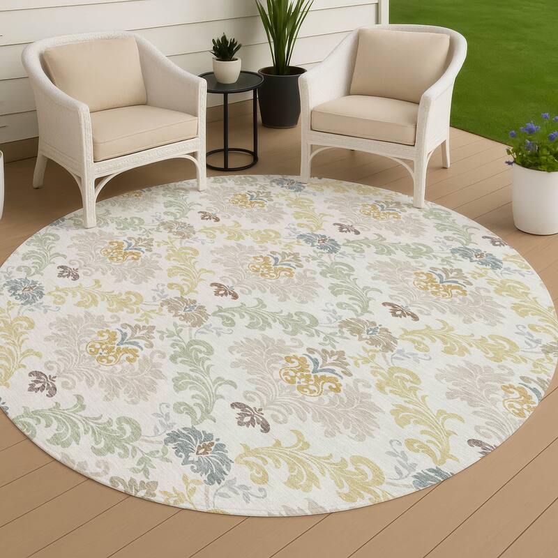 Machine Washable Indoor/ Outdoor Damask Patna Chantille Rug - Ivory - 8' x 8'