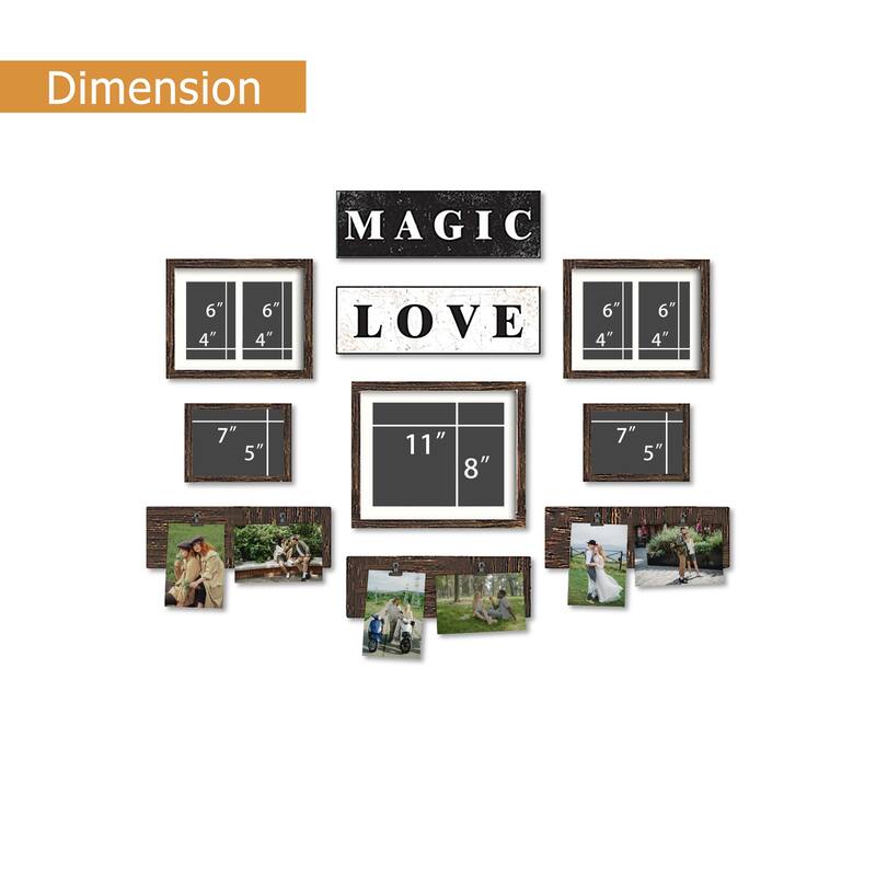 HELLO LAURA Elegant Dark Brown Wall Collage Display with 5 Photo Frames - wood tone