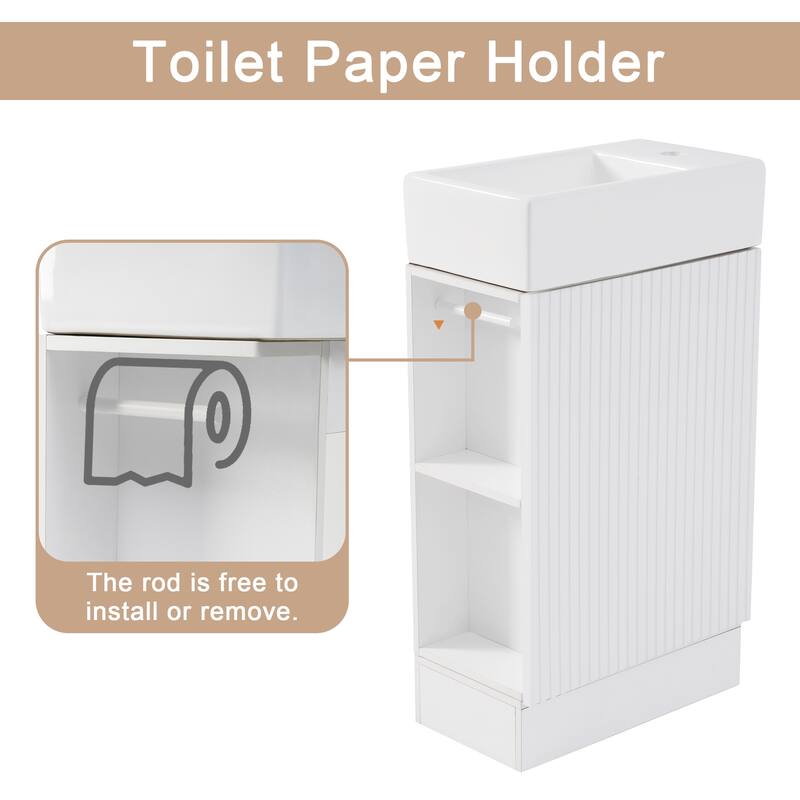 18.6" Freestanding Bathroom Vanity with Sink, Storage Cabinet & Toilet Paper Holder, Left or Right Setup