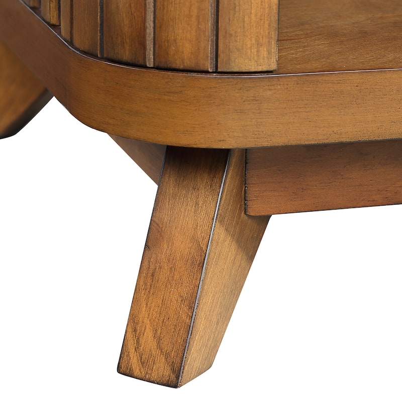 41.5" Rectangular Coffee Table, Solid Wood Fluted Coffee Table 2 Tier Storage Center Table Tea Table with Open Shelf