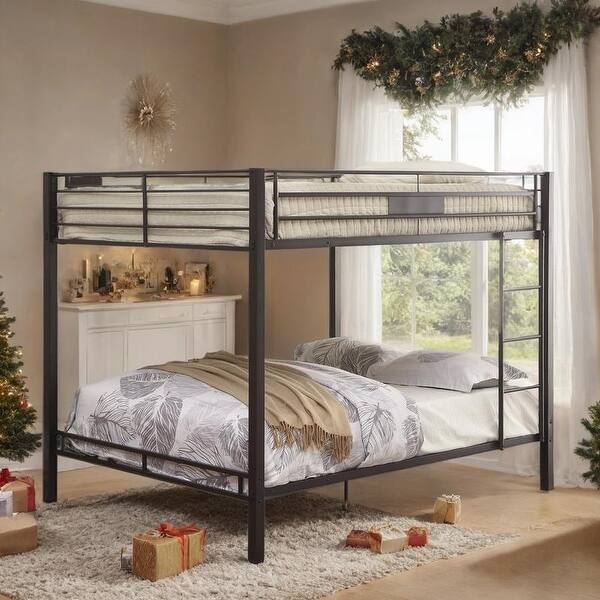 slide 2 of 6, Spacious Double Queen Bunk Bed with Sturdy Slat System Black