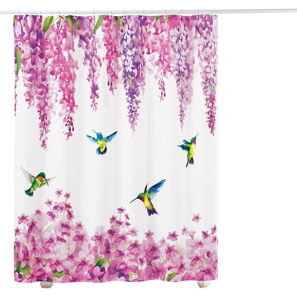 Colorful Hummingbird Purple Wisteria Shower Curtain