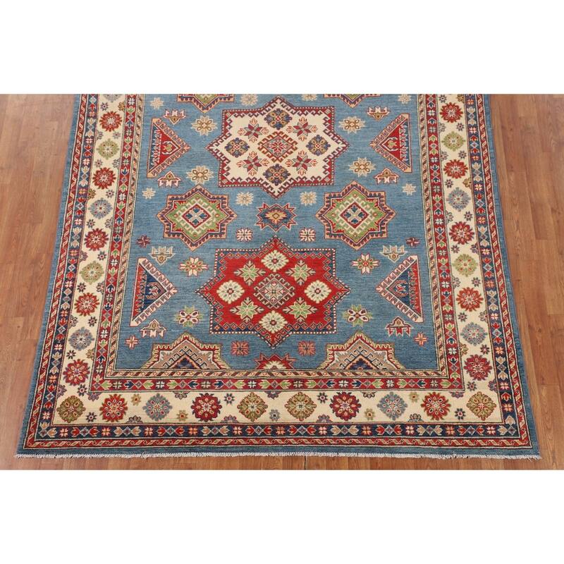 Blue Kazak Oriental Area Rug Hand-Knotted Wool Carpet - 6'7" x 9'10"