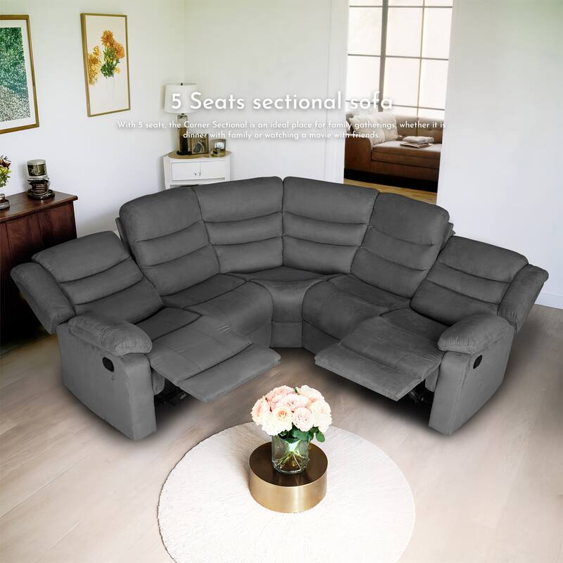 93" Width Polyester/Suede 5-Piece Manual Reclining Sectional Sofa