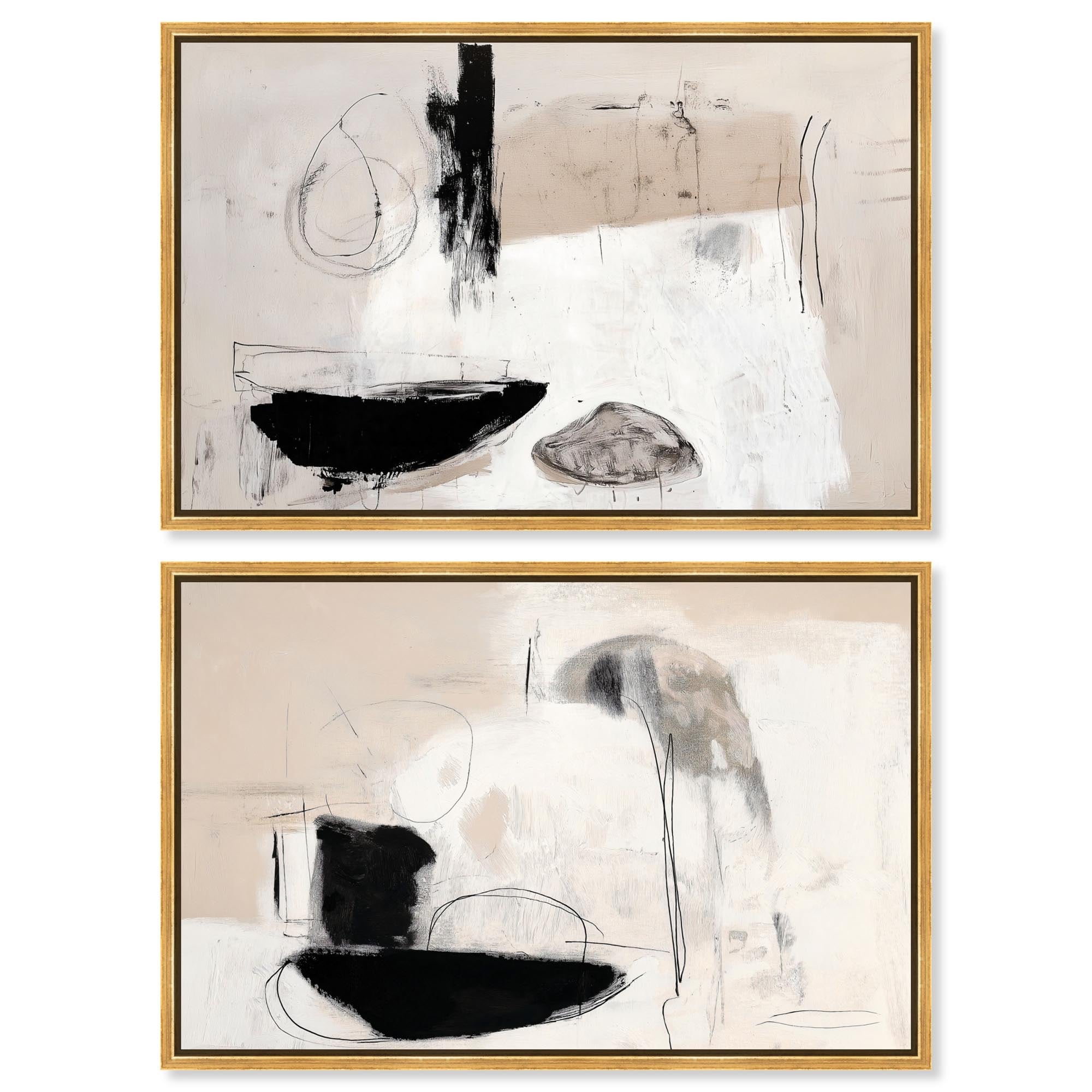 Neutral Harmony Abstraction Art Set of 2 Canvas Print by Art Remedy