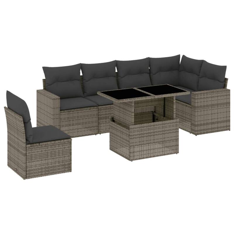 vidaXL Patio Sofa Set with Cushions Outdoor Furniture 7 Piece Poly Rattan - 21.7 x 39.4 x 28.7