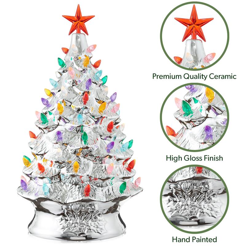 24in Hand Painted Ceramic Christmas Tree PreLit Tree with Star
