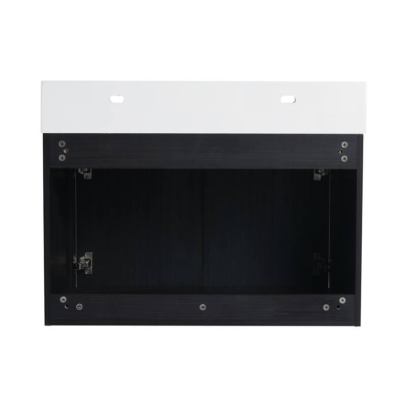 Wall mounted bathroom vanity with sink and storage shelf