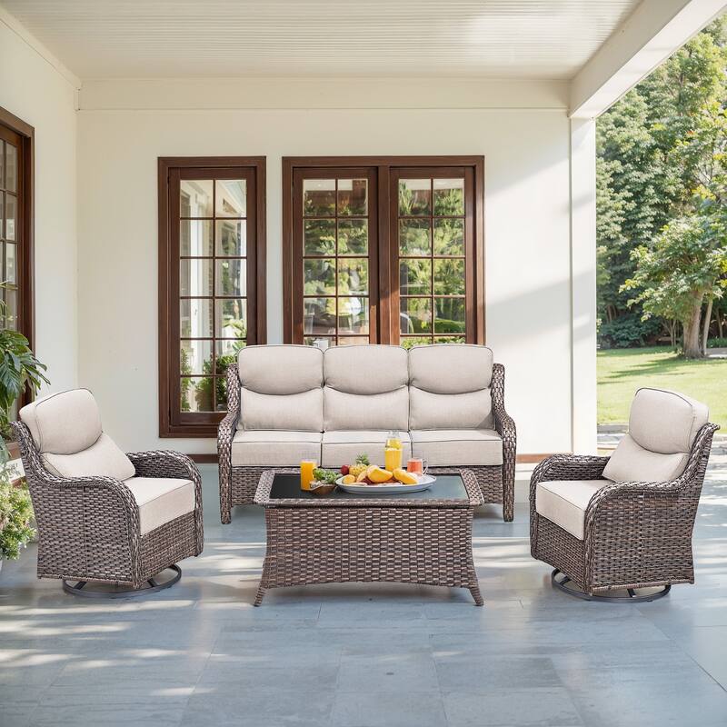 Gymojoy 4-Piece Patio Furniture Set with Swivel Glider Chairs, 6-Inch Ultra-Plush Cushions & Water-Resistant Olefin Fabric
