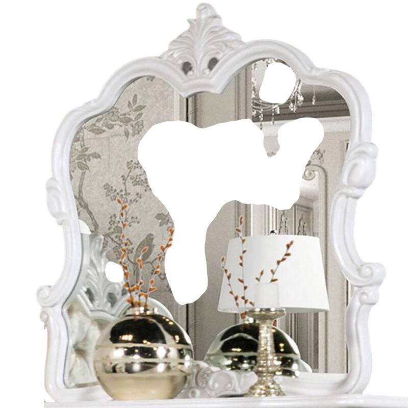 Valena Dresser Mirror, Beveled Glass, White Solid Wood Frame, 45 Inch