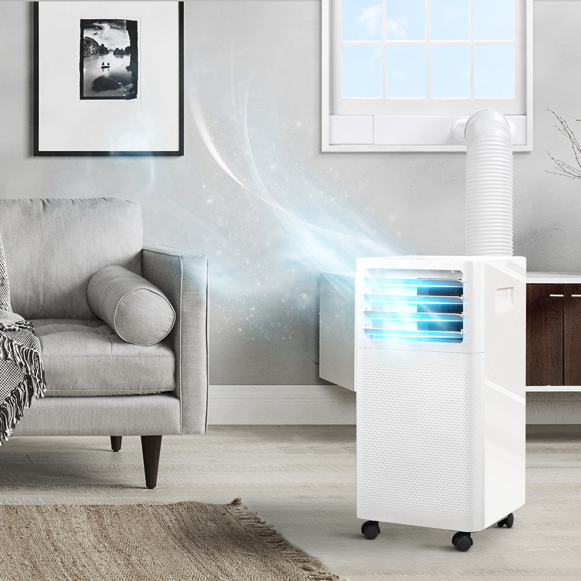 Della 9 000 Btu Portable Air Conditioner Led Display Remote Dehumidifier Fan For Rooms Up To 350 400 Sq Ft White