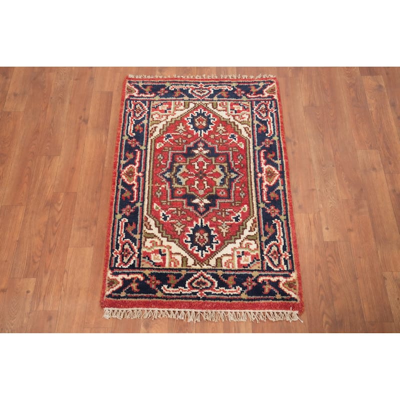 Hand Knotted Oriental 100% Wool Carpet Traditional Medallion Red Heriz (serapi) Area Rug - 3' 0'' X 2' 0''