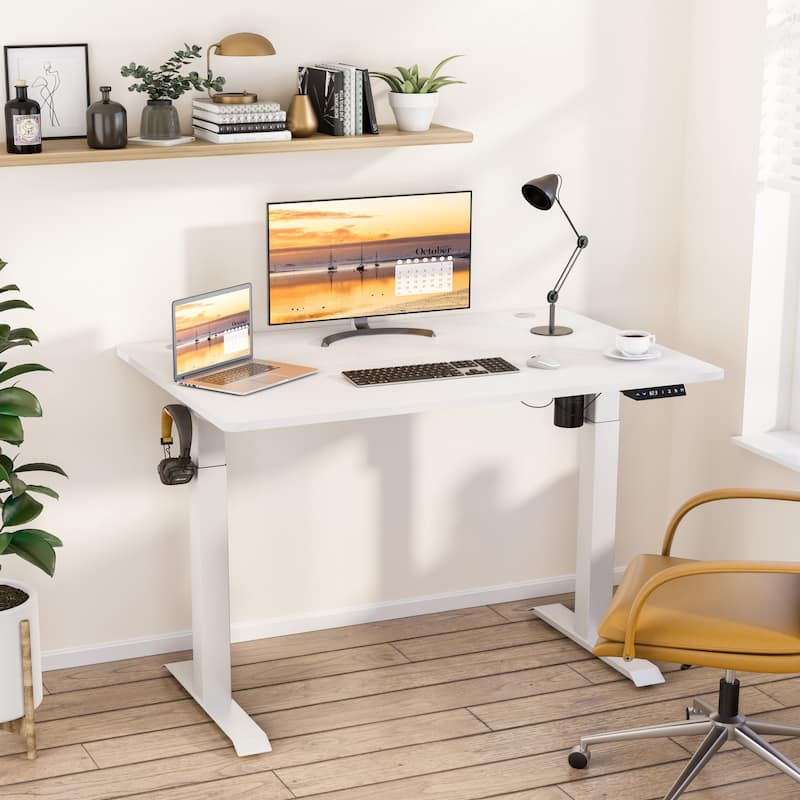 Futzca Height Adjustable Electric Standing Desk Sit Stand Computer Stand up Desk with Splice Board(White) - White 55 x 24