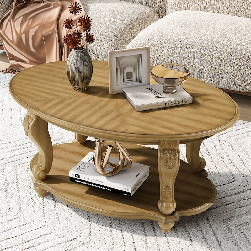 42'' oval wood coffee table for Living Room