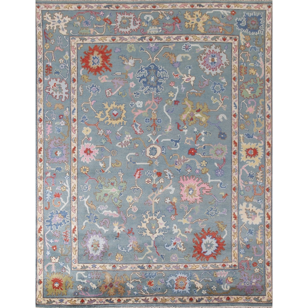 All-Over Oushak Oriental Area Rug Hand-Knotted Wool Carpet - 8'1"x 9'8"