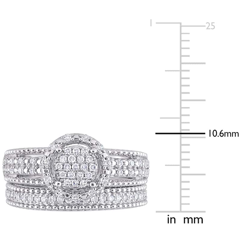 Miadora 1/3ct TDW Diamond Clustered Halo Multi-Row Bridal Ring Set in Sterling Silver