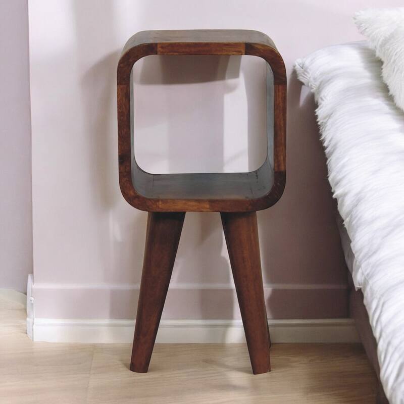 Solid Wood Extra Mini Minimalist Open Curved Chestnut Bedside